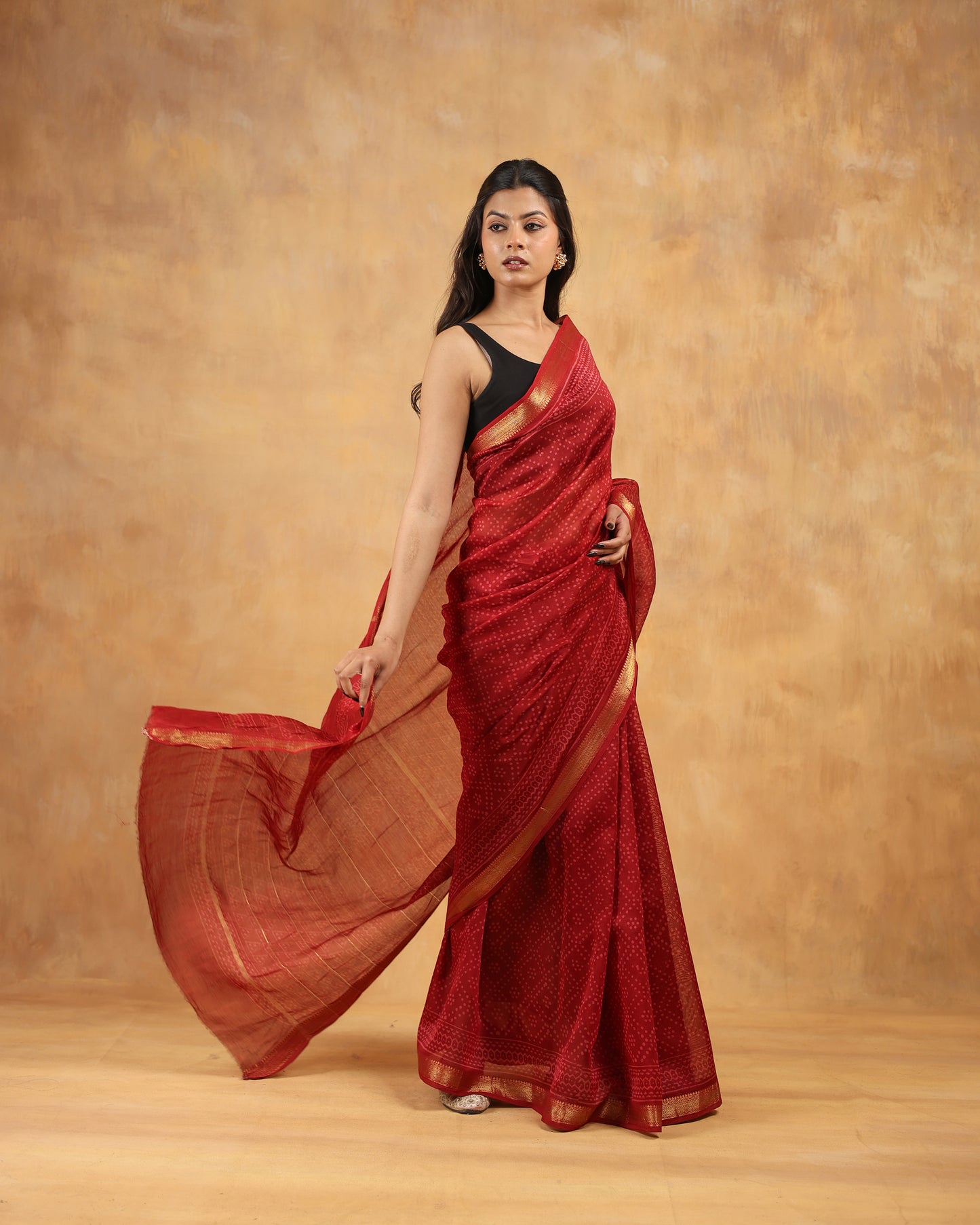 Maheswari silk hand block hand printed saree