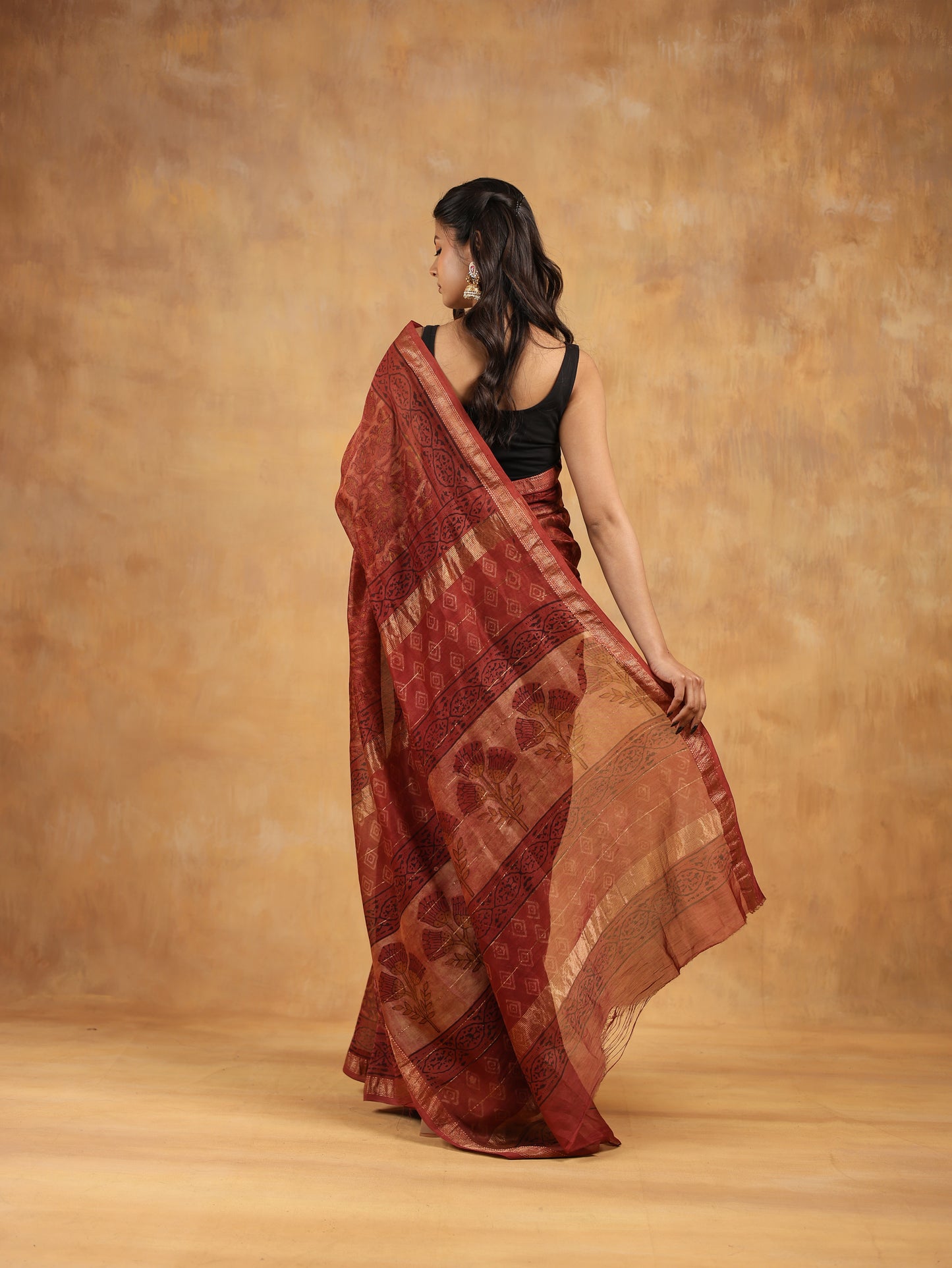 maheswari silk hand block printed saree