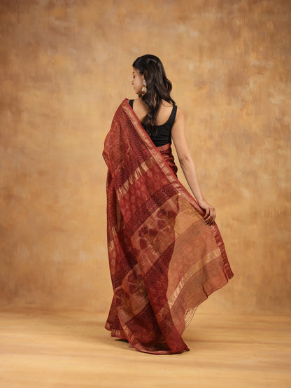 maheswari silk hand block printed saree
