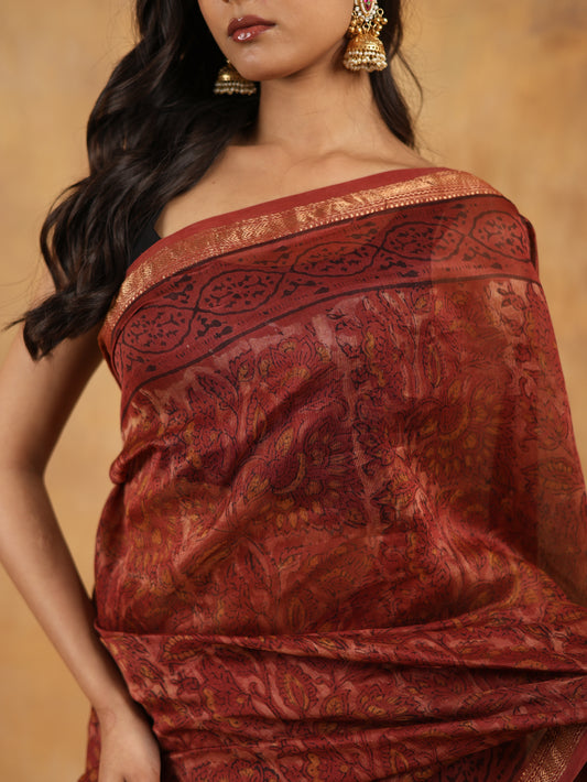 maheswari silk hand block printed saree