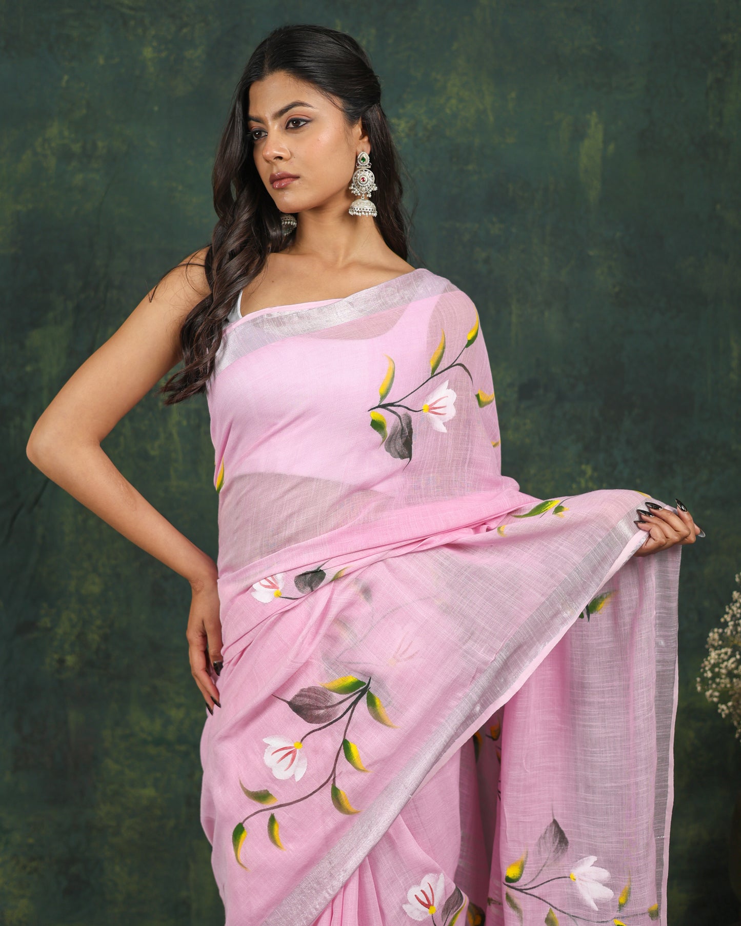linen hand block hand  printed saree