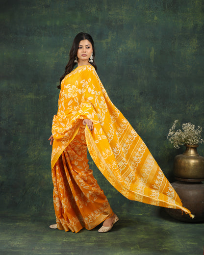 linen hand block hand printed saree