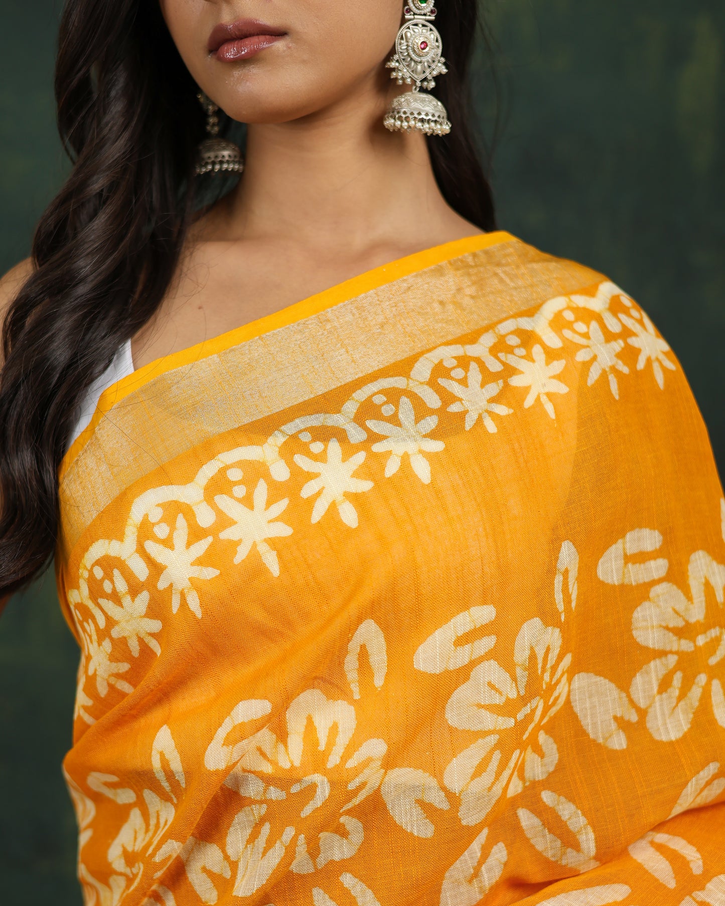 linen hand block hand printed saree