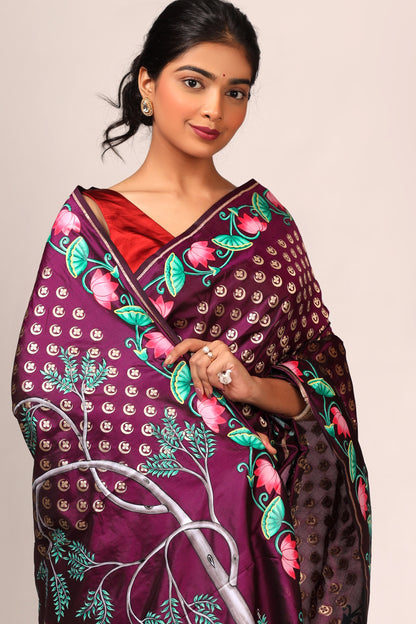 Banarasi Katan Silk Saree with Pichwai Hand Painting