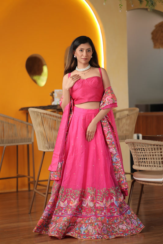 Hand-Painted Silk Organza Lehenga with Blouse