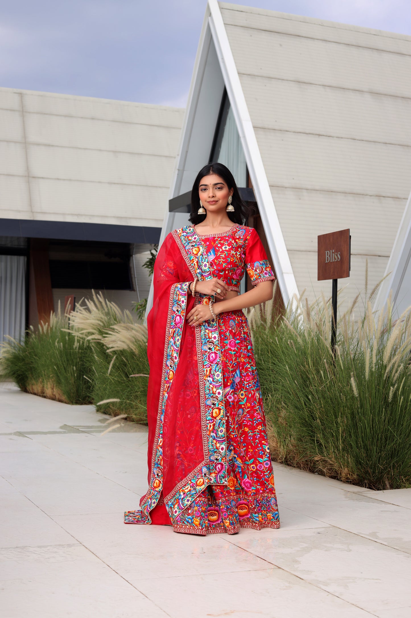 Hand-Embroidered Parsi Gara Crepe Silk Lehenga with Zardosi Highlights