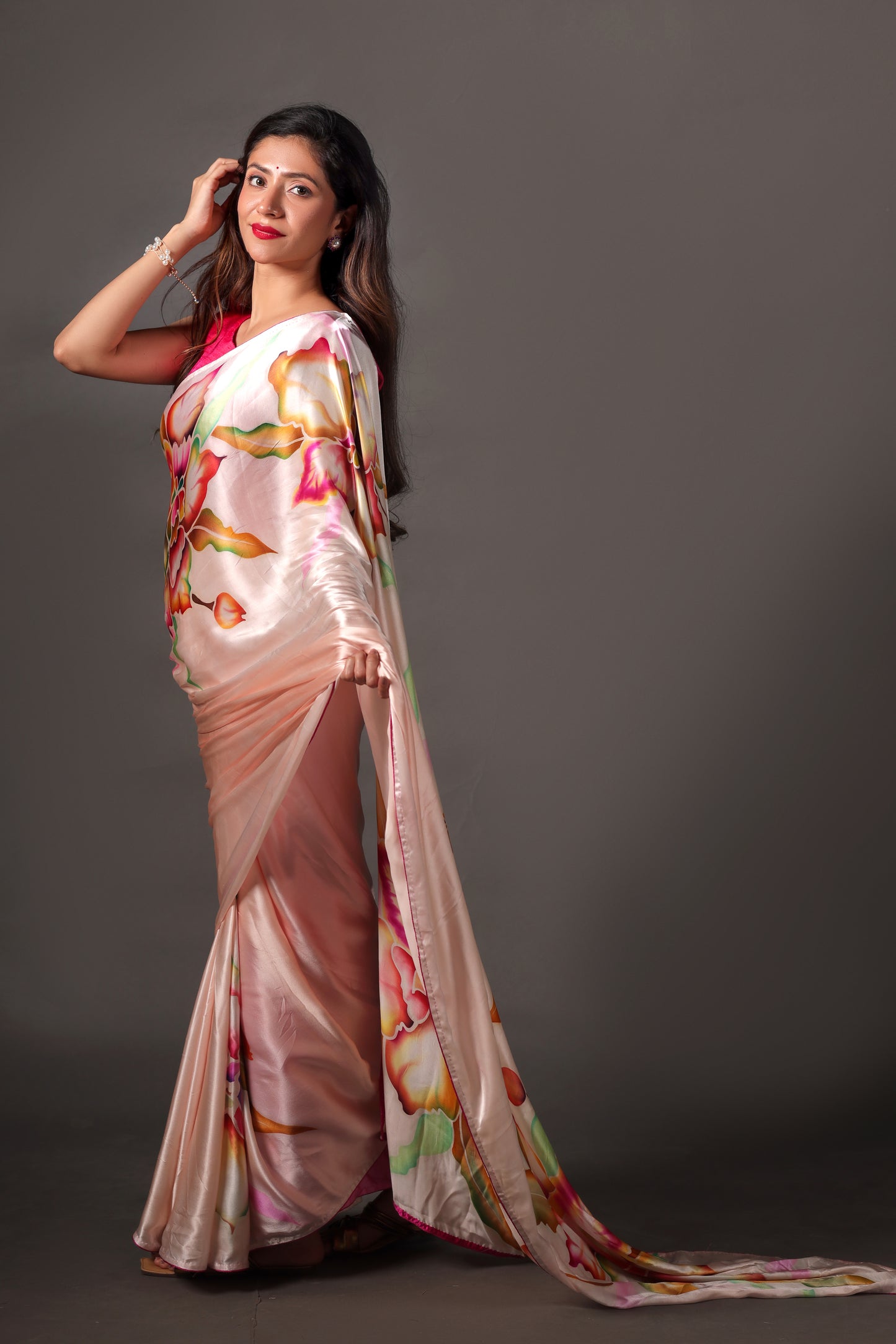 Baby Pink Malbari Silk Satin Saree