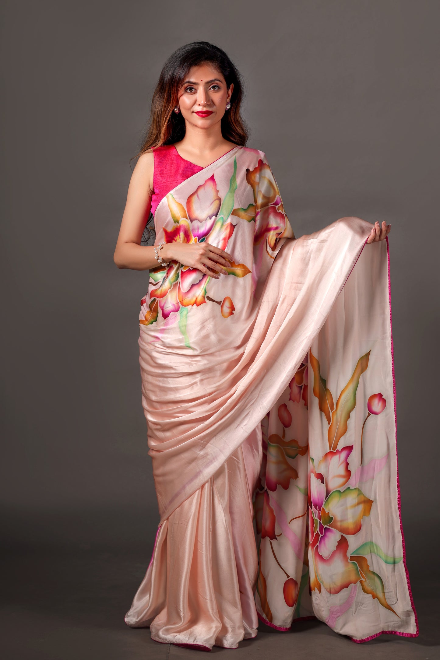 Baby Pink Malbari Silk Satin Saree