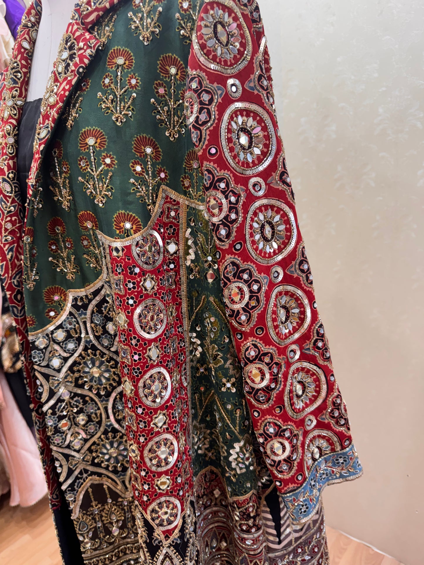 Ajrakh hand embroidered jacket