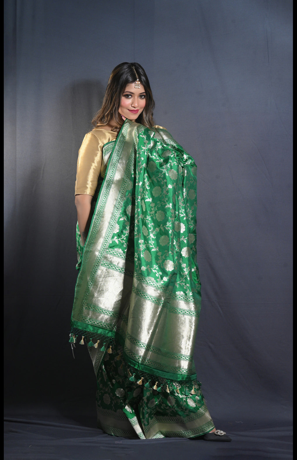 Handwoven Pure Katan Silk Banarasi Saree with Kadhiyal Border