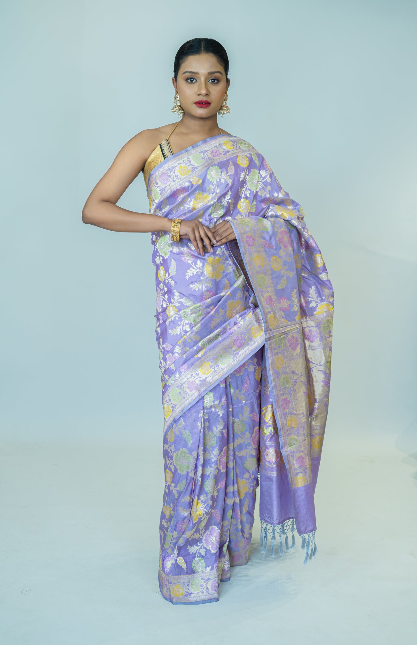 Hand Woven Katan Silk Banarasi Saree with Meenakari Weave