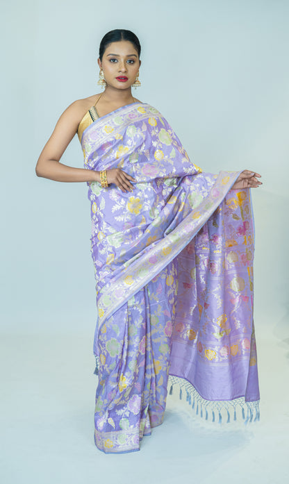 Hand Woven Katan Silk Banarasi Saree with Meenakari Weave