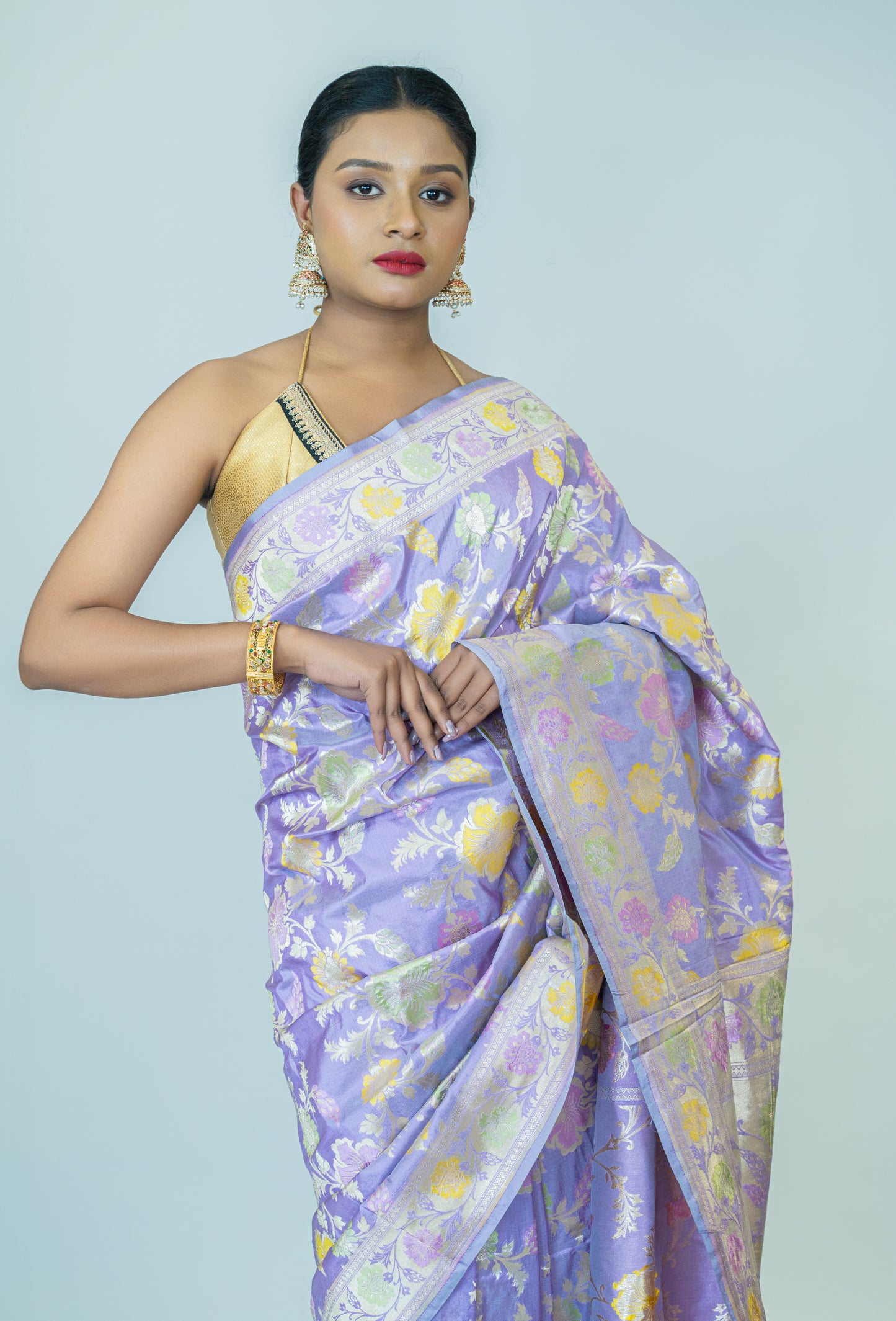 Hand Woven Katan Silk Banarasi Saree with Meenakari Weave