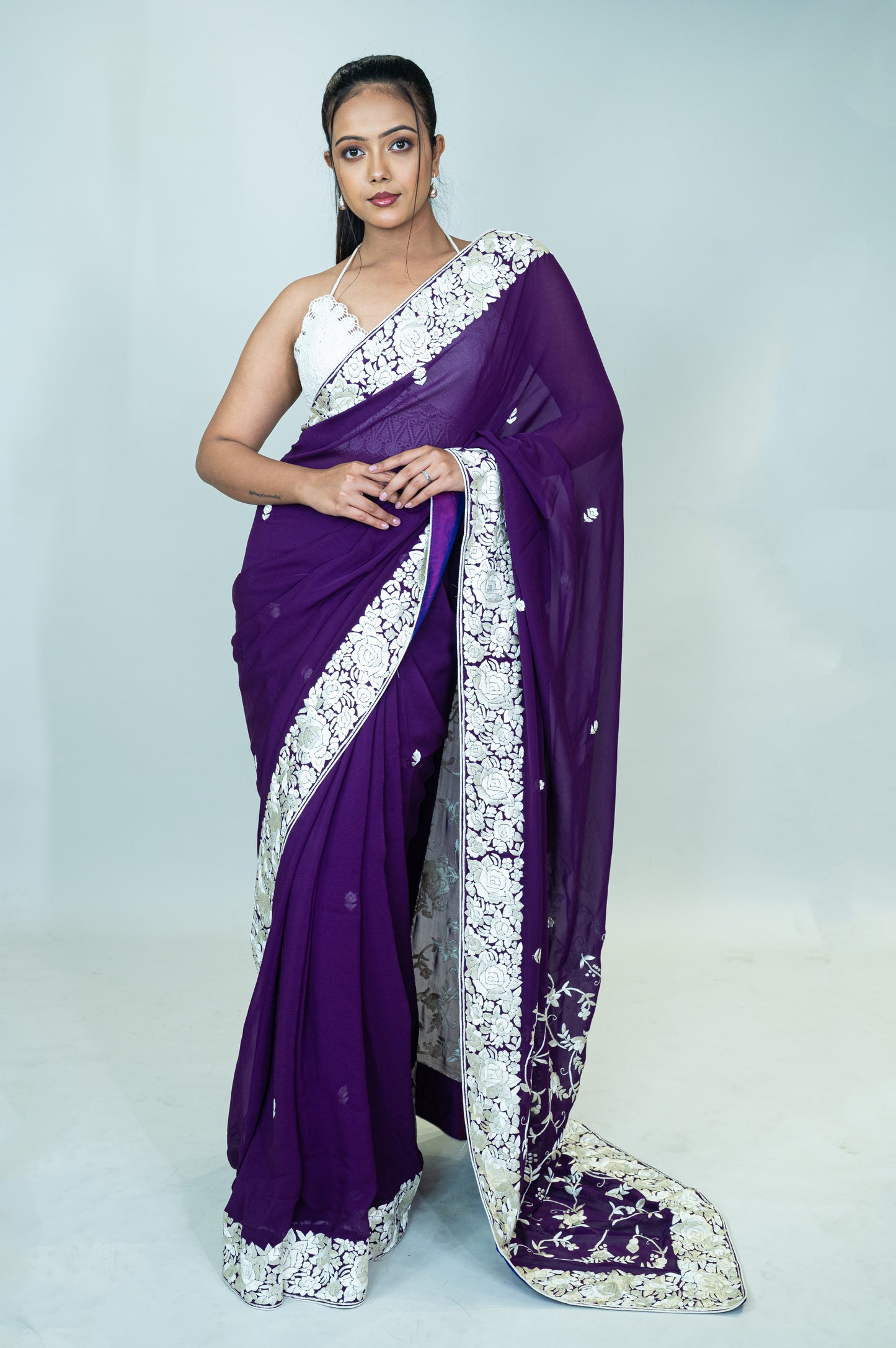 Hand Embroidered Parsi Gara Pure Silk Georgette Saree