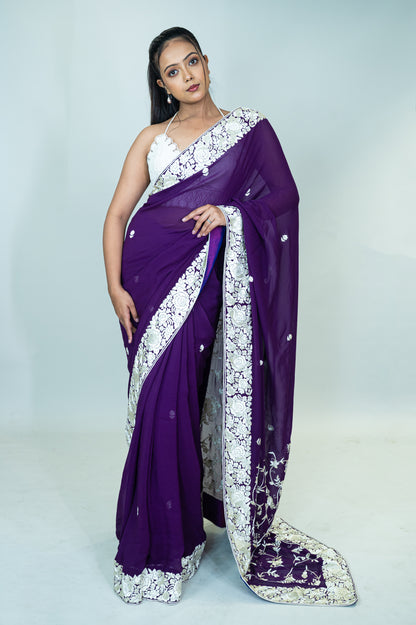 Hand Embroidered Parsi Gara Pure Silk Georgette Saree