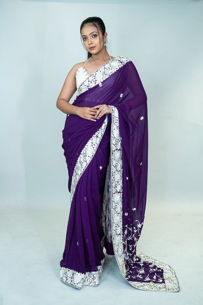 Hand Embroidered Parsi Gara Pure Silk Georgette Saree