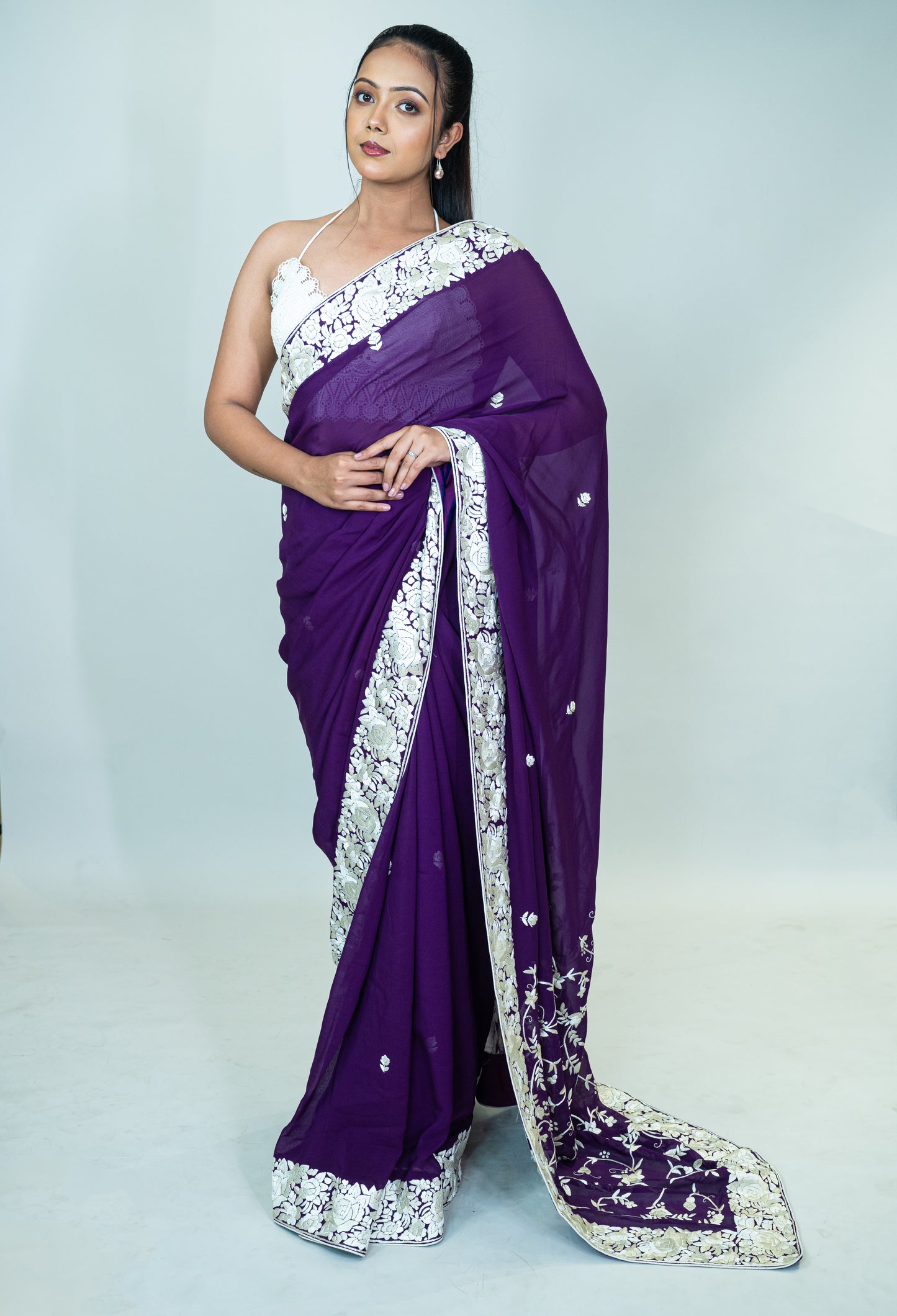 Hand Embroidered Parsi Gara Pure Silk Georgette Saree