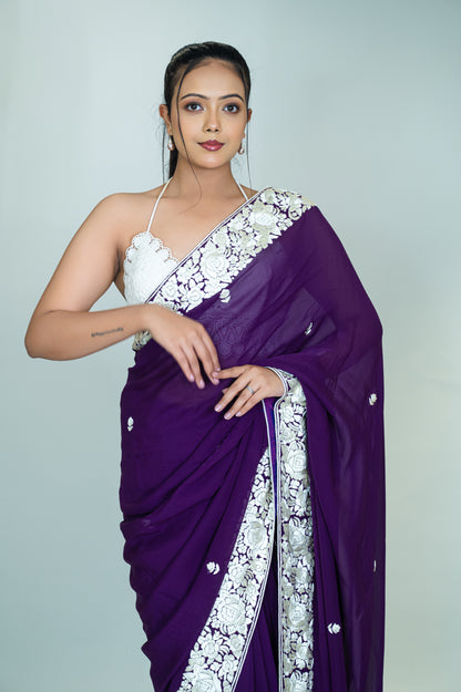 Hand Embroidered Parsi Gara Pure Silk Georgette Saree