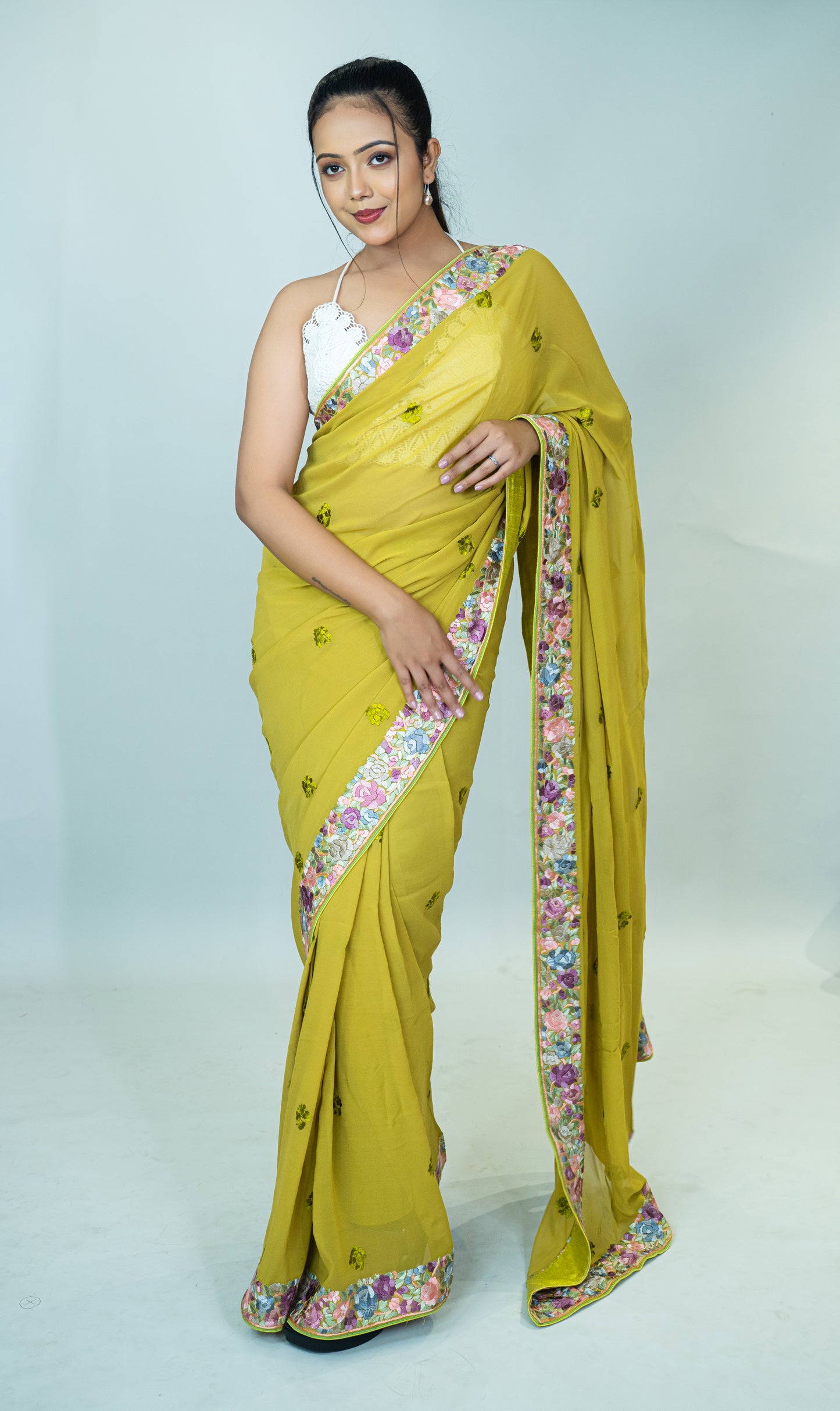 Hand Embroidered Parsi Gara Saree in Pure Silk Georgette