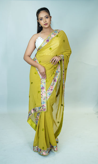 Hand Embroidered Parsi Gara Saree in Pure Silk Georgette