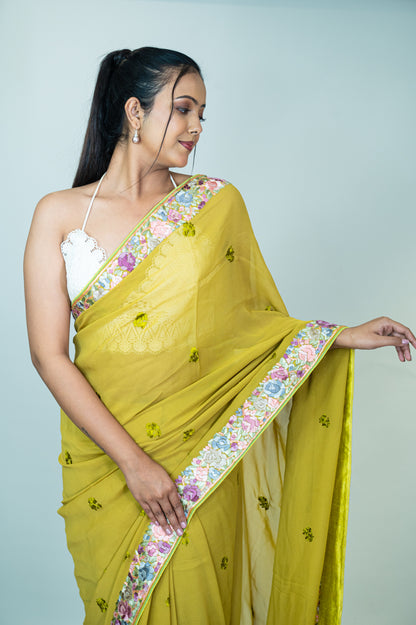 Hand Embroidered Parsi Gara Saree in Pure Silk Georgette