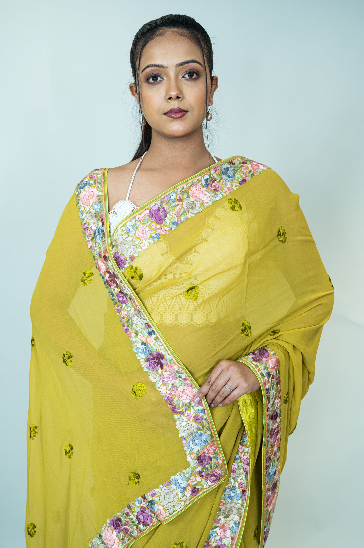 Hand Embroidered Parsi Gara Saree in Pure Silk Georgette