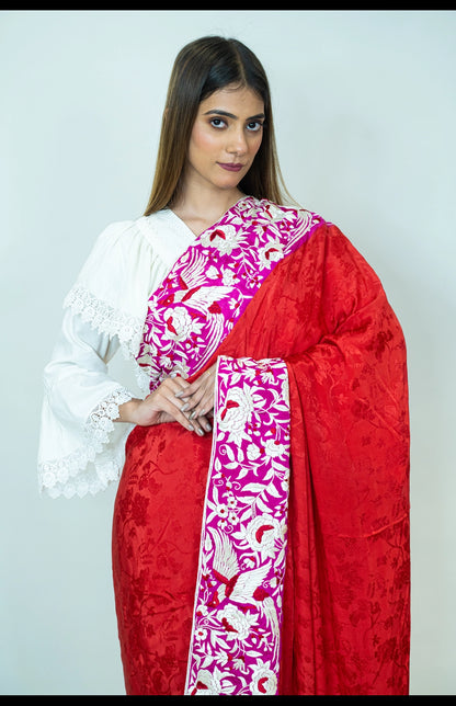 Hand Embroidered Parsi Gara Saree in Pure Silk Crepe Jacquard